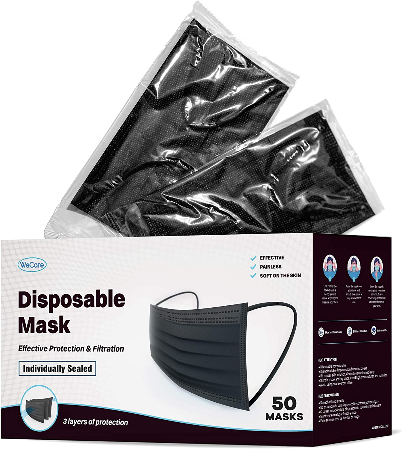 WeCare Masks Disposable Face Mask for Adults Individually Wrapped - 50 Pack, Colored Face Masks