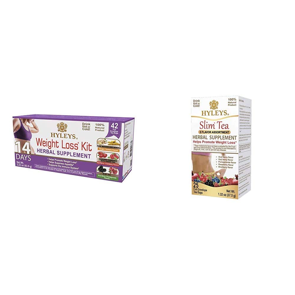 Hyleys 14 Days Weight Loss Kit - 42 Tea Bags (100% Natural, Sugar Free, Gluten Free and Non-GMO) & Hyleys Slim 5 Flavor Assortment 25 Tea Bags (100% Natural, Sugar Free, Gluten Free and Non GMO)