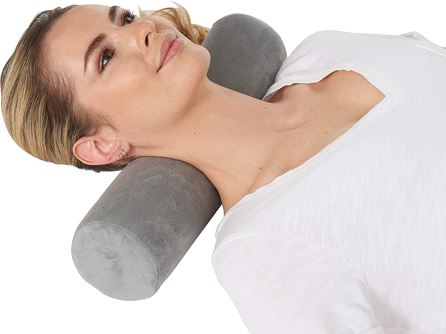 Cervical Neck Roll Memory Foam Pillow, Bolster Pillow, Round Neck Pillows Support for Sleeping | Bolster Pillow for Bed, Legs, Back and Yoga