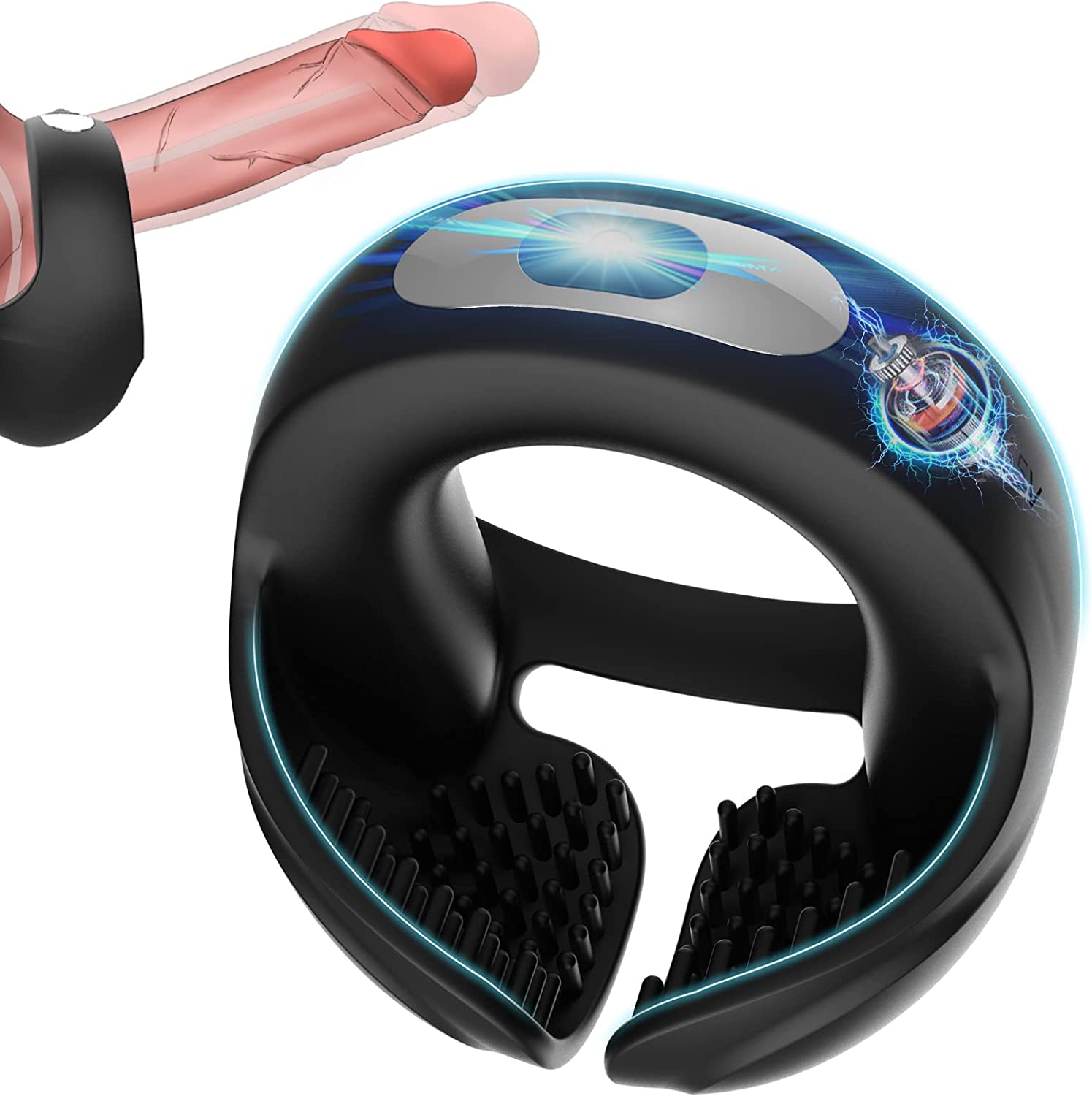 Vibrating Silicone Cock Ring for Men Pleasure, Penis Rings Vibrator with Wings for Male Enhancement Testicles Massager 10 Vibrations Quiet Rechargeable Erection Ring for Penis Men Toys (Style Black)