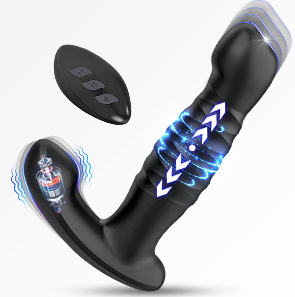 Thrusting Anal Vibrator Prostate Massager, Ferewa Dual Motors Anal Plug Toy with Remote Control G spot Vibrator Stimulator with 7 Thrusting & Vibration Modes, Male Anal Sex Toys for Women Men Couples