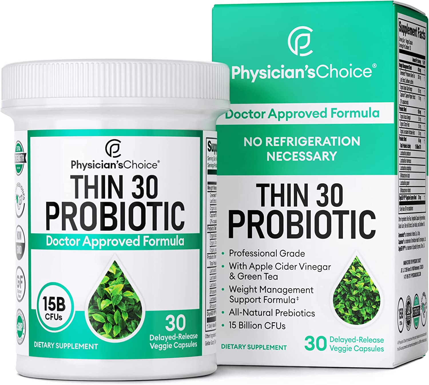 Physician's CHOICE Probiotics for Weight Management & Bloating- 6 Probiotic Strains - ACV - Green Tea & Cayenne - Supports Metabolism & Gut Health - Weight Management for Women & Men - 30 ct