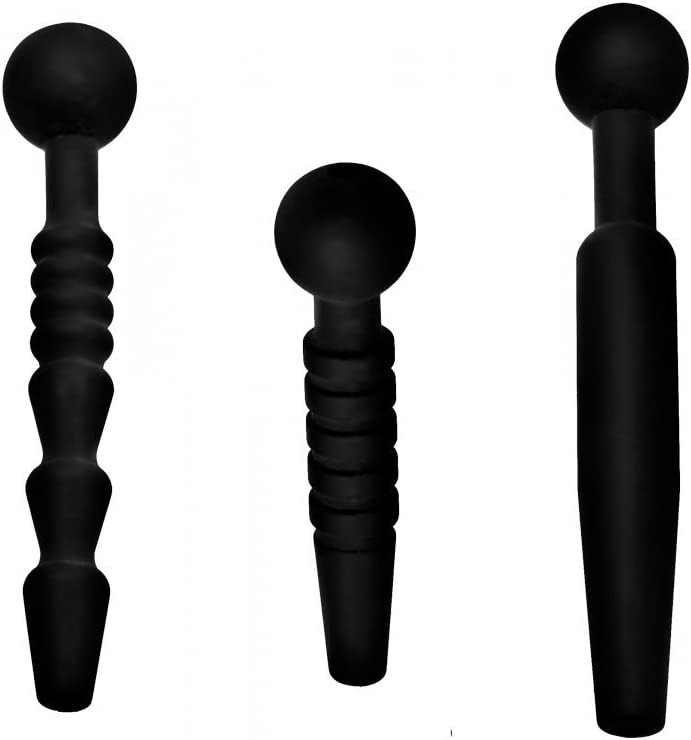 Master Series Dark Rods 3 Piece Silicone Penis Plug Set, Black, 3.55" Length x 45" Diameter (AE840)