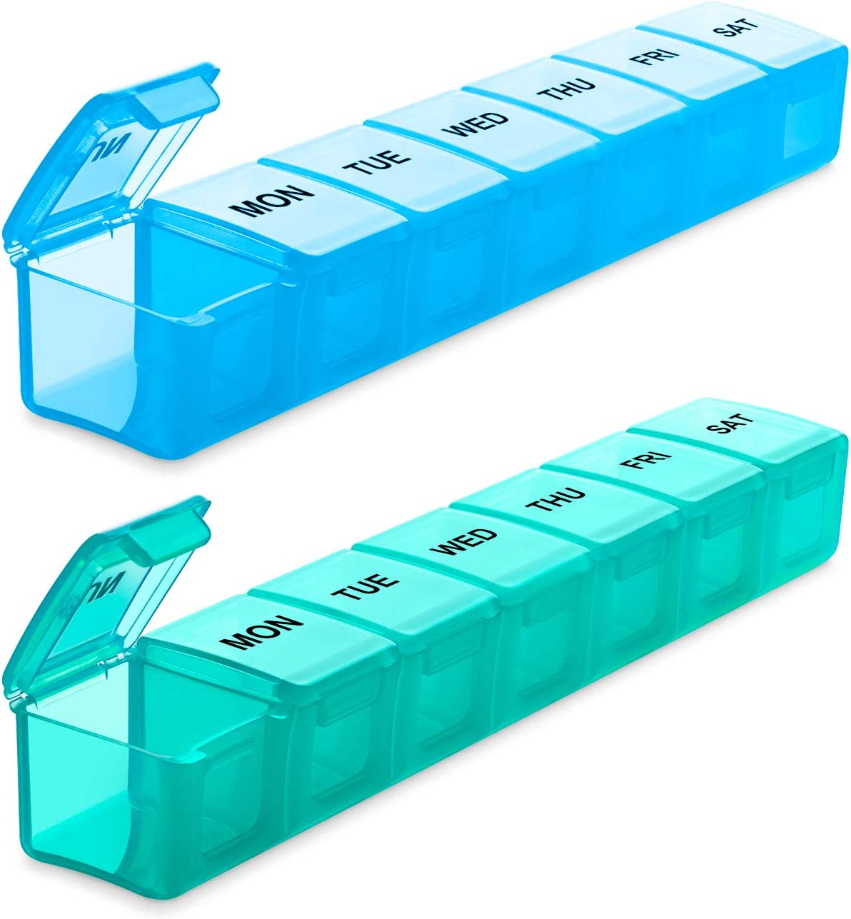 BUG HULL Pill Organizer Extra Large 2 Pack, Weekly Pill Box XL, Big Pill Case 7 Day, Oversize Daily Medicine Organizer, Travel Pill Container, Pill Holder for Vitamins, Cod-Liver Oil, Supplements