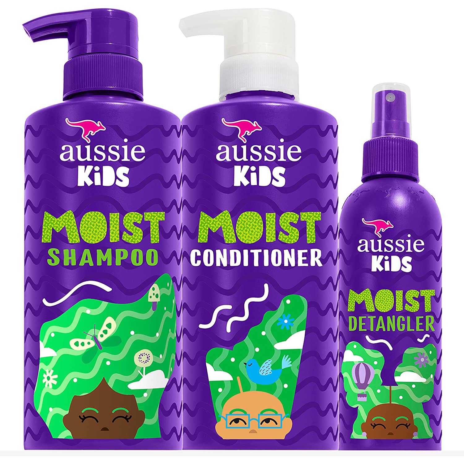 Aussie Kids Shampoo, Conditioner, and Detangler Bundle, Sulfate Free and Paraben Free