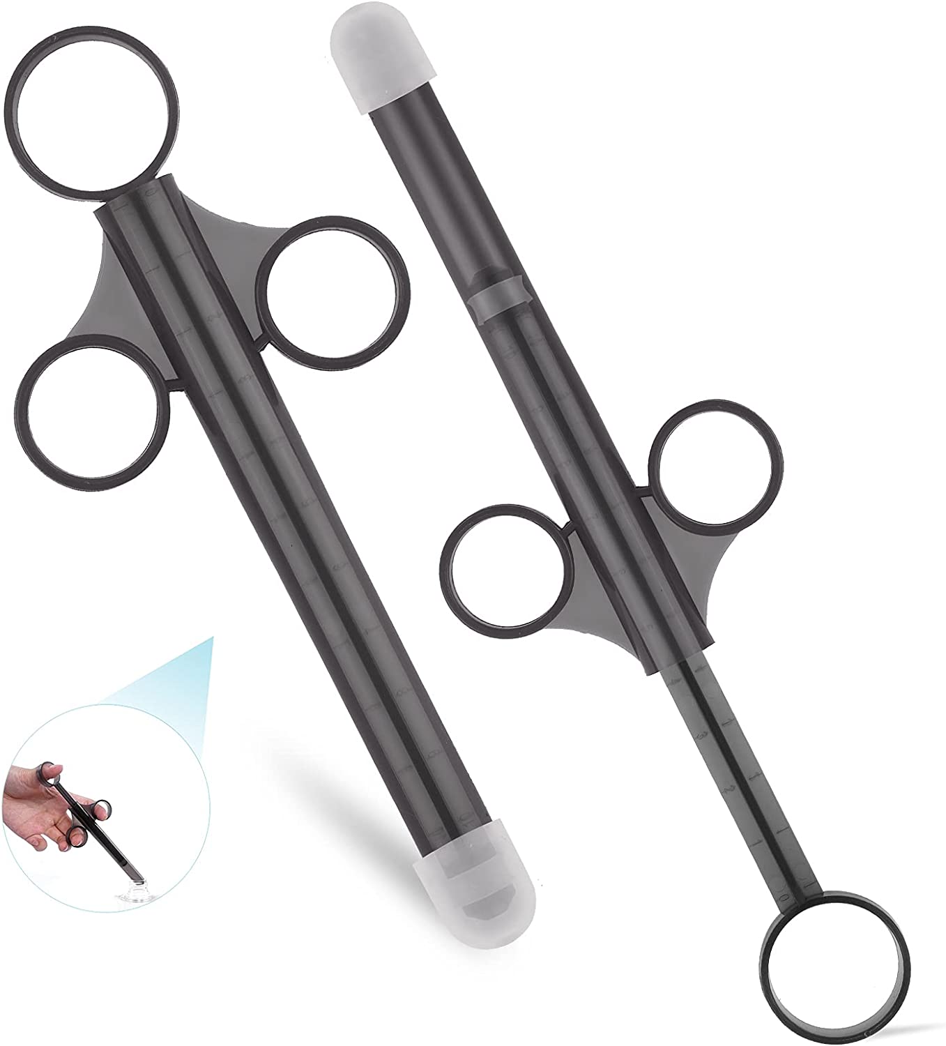 ANGCURE Lube Applicator Syringes, Lubricant Tube Shooter with Smooth Rounded Cap for Men, Women & Couples, Reusable, Easy Use & Clean [10ml Scales][Gray & Gray]