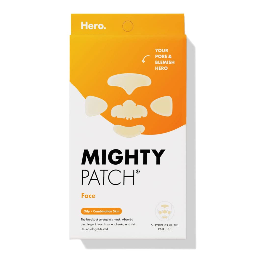 Mighty Patch Face from Hero Cosmetics - XL Hydrocolloid Face Mask for Acne, 5 Large Pimple Patches for Zit Breakouts on Nose, Chin, Forehead & Cheeks - Vegan-Friendly, Not Tested on Animals (1 Count)